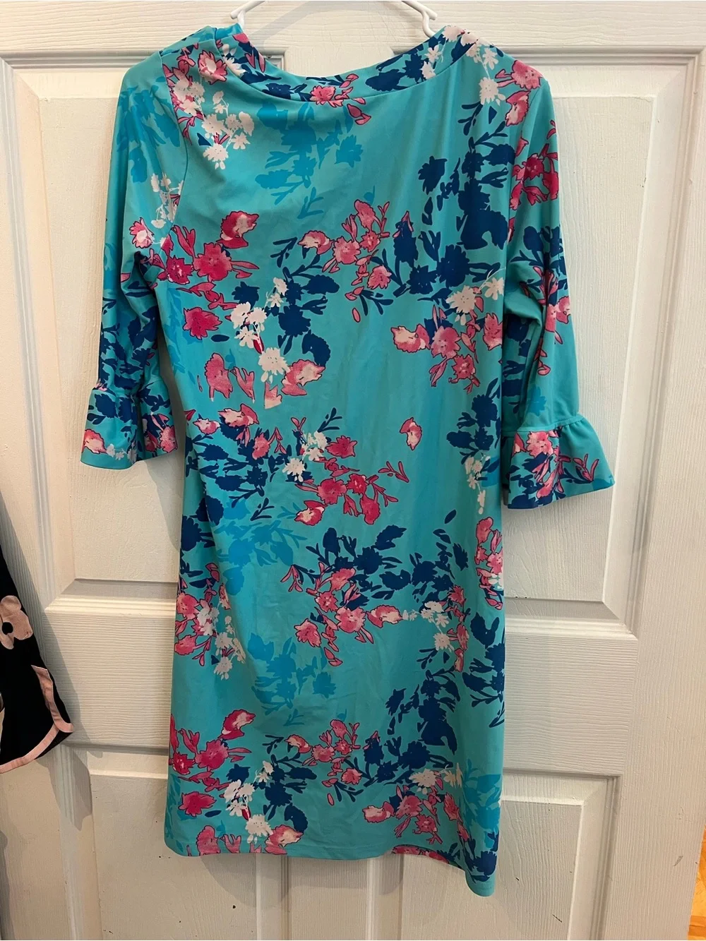 Aryeh Aqua Floral Shift Tunic with Pink & Navy Accents